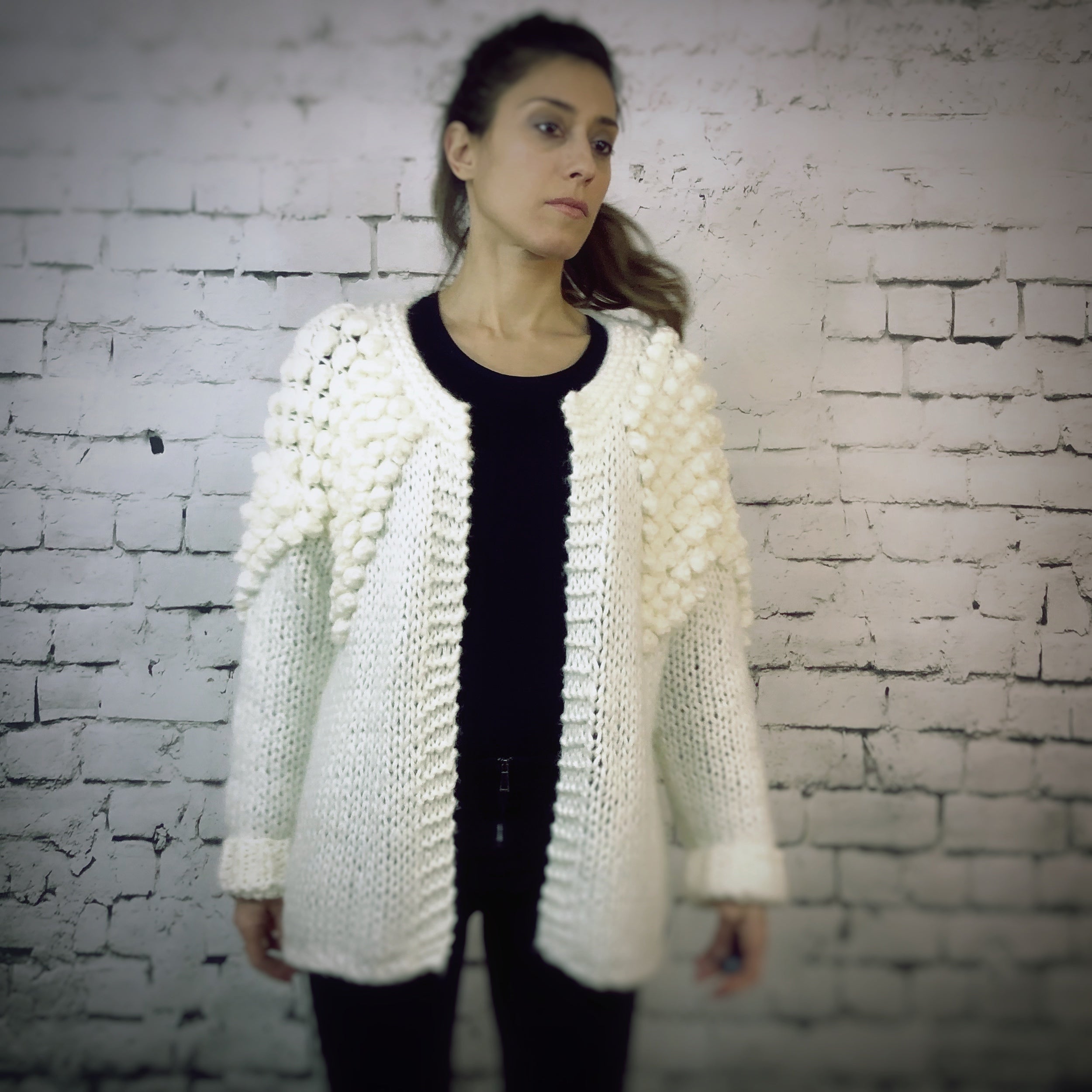 White pom pom clearance cardigan
