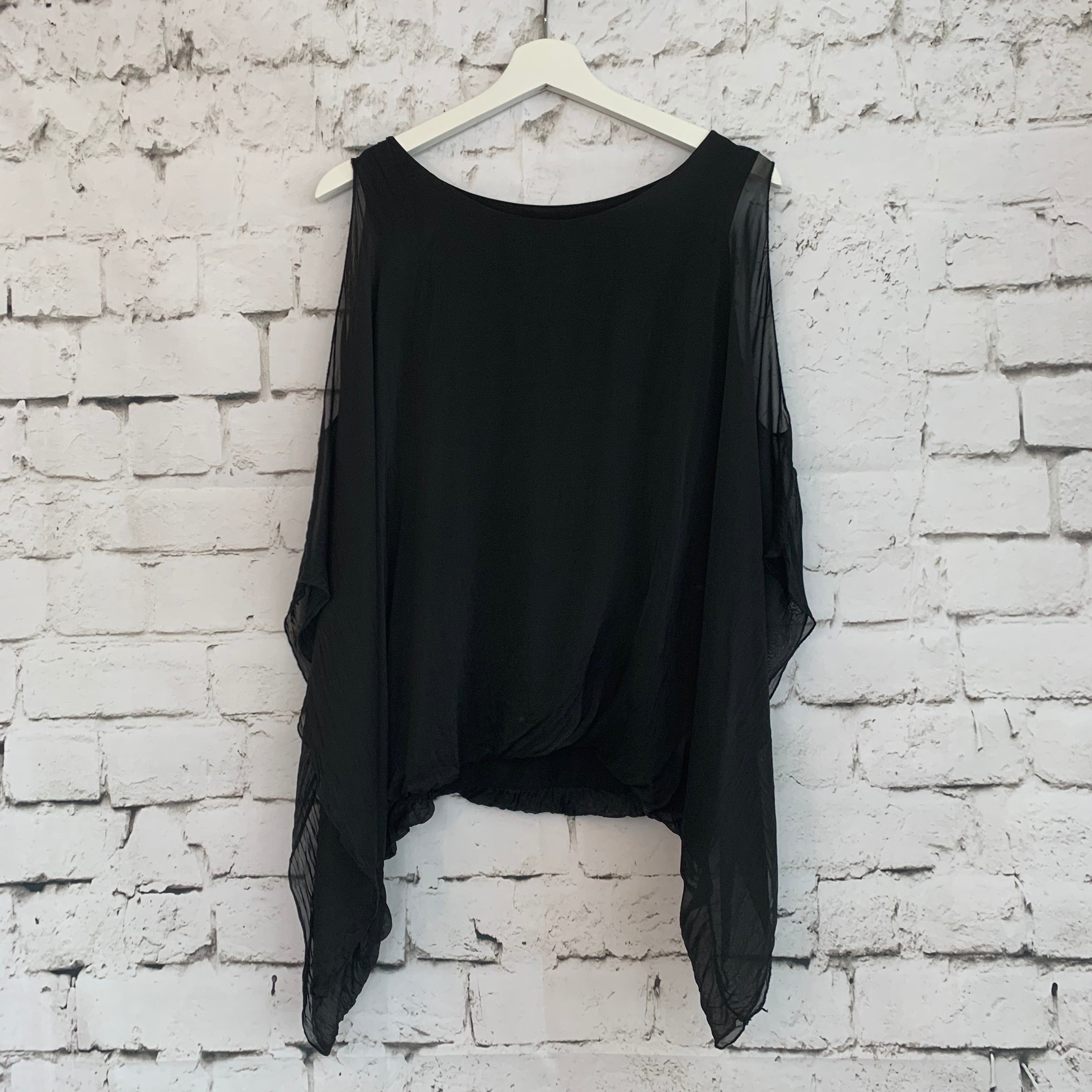 Sheer Dolman Top With Shoulders Slit