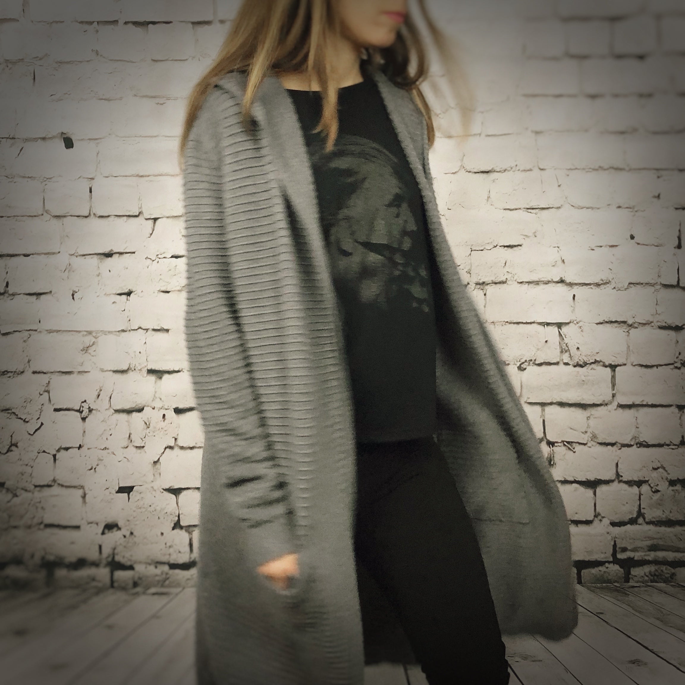 Striped Long Cardigan With Hood